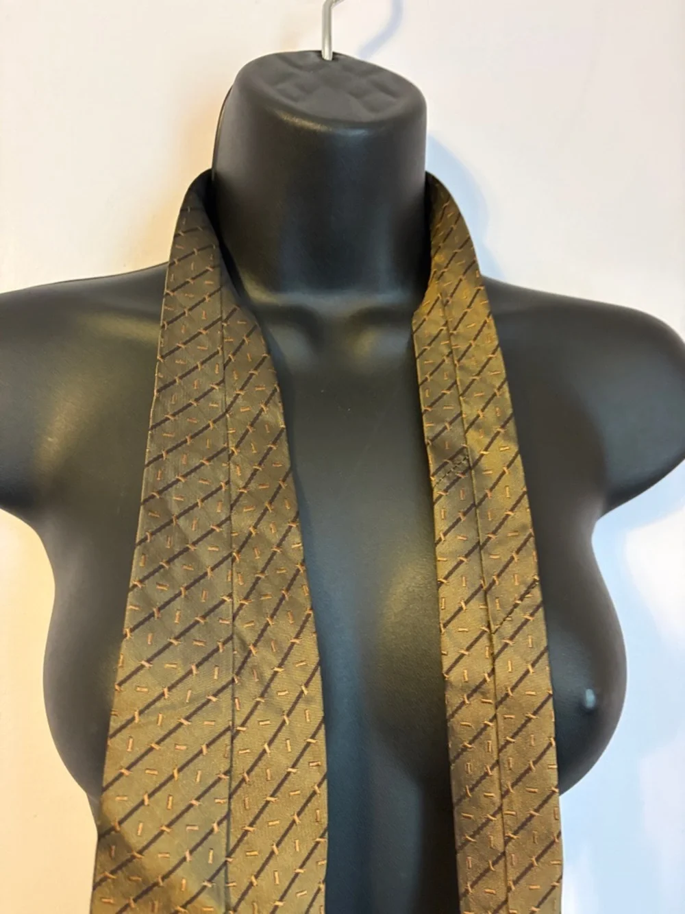Boss Hugo Boss Satin Metallic Bronze Embroidered Geometric Silk Necktie Tie